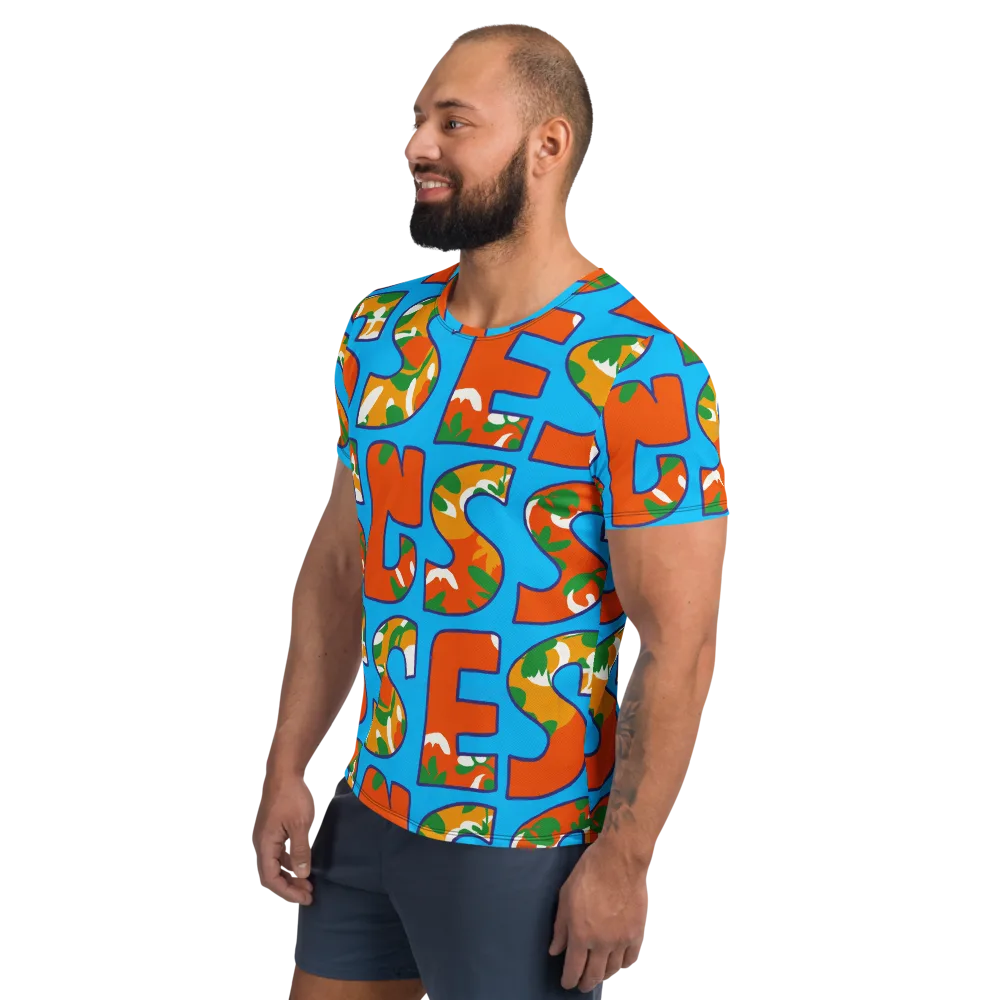 Electric Alphabet on Men's Athletic T-Shirt — Left