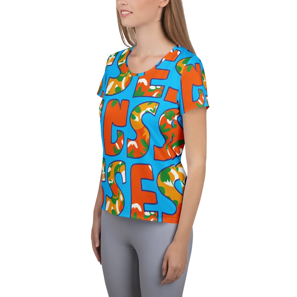 Electric Alphabet on Women's Athletic T-Shirt — Left