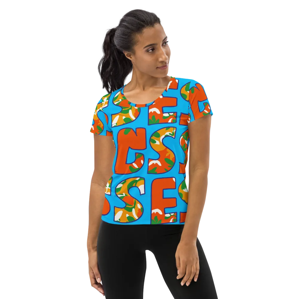 Electric Alphabet on Women's Athletic T-Shirt — Front