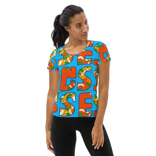 Electric Alphabet on a Women's Athletic T-Shirt