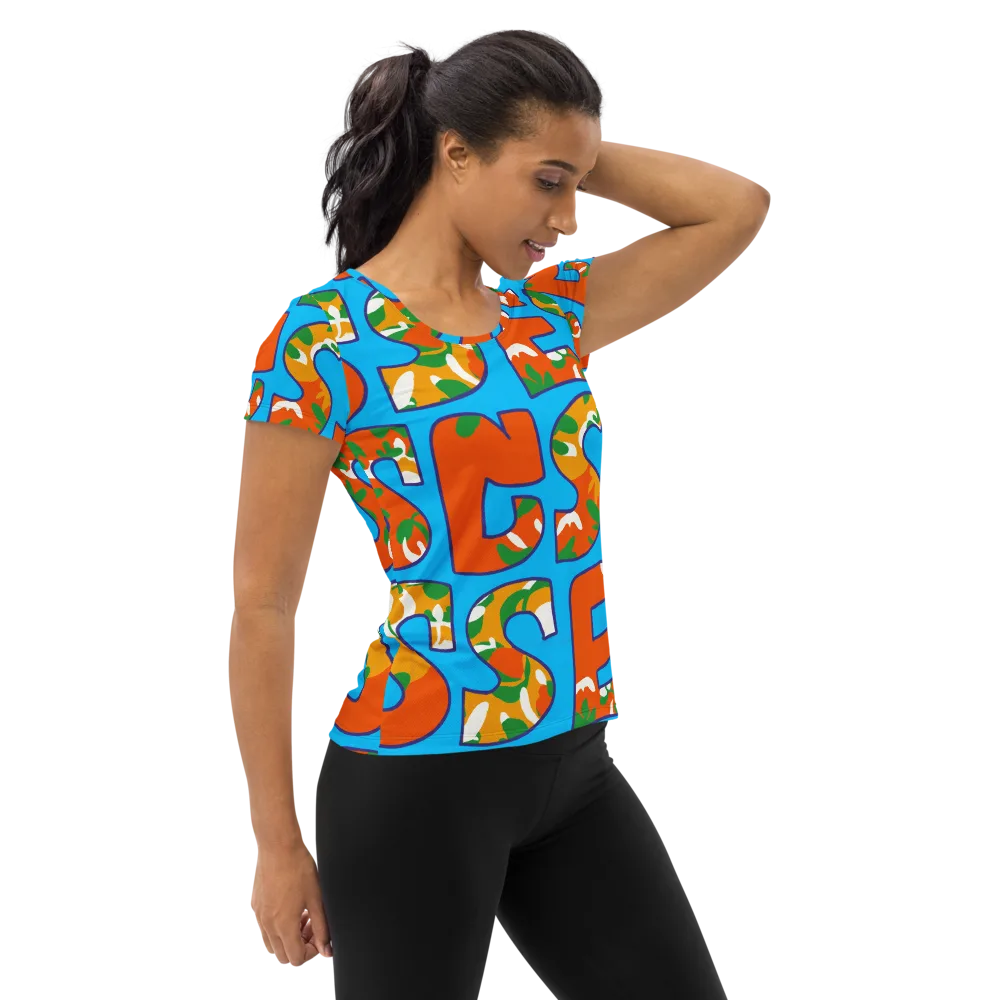 Electric Alphabet on Women's Athletic T-Shirt — Right