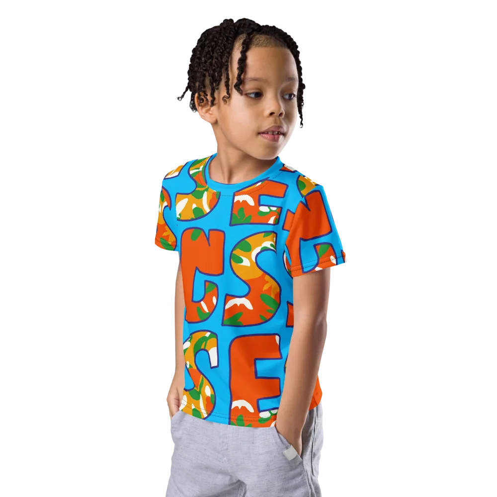 Electric Alphabet on Kids Crew Neck T-Shirt — Left Front