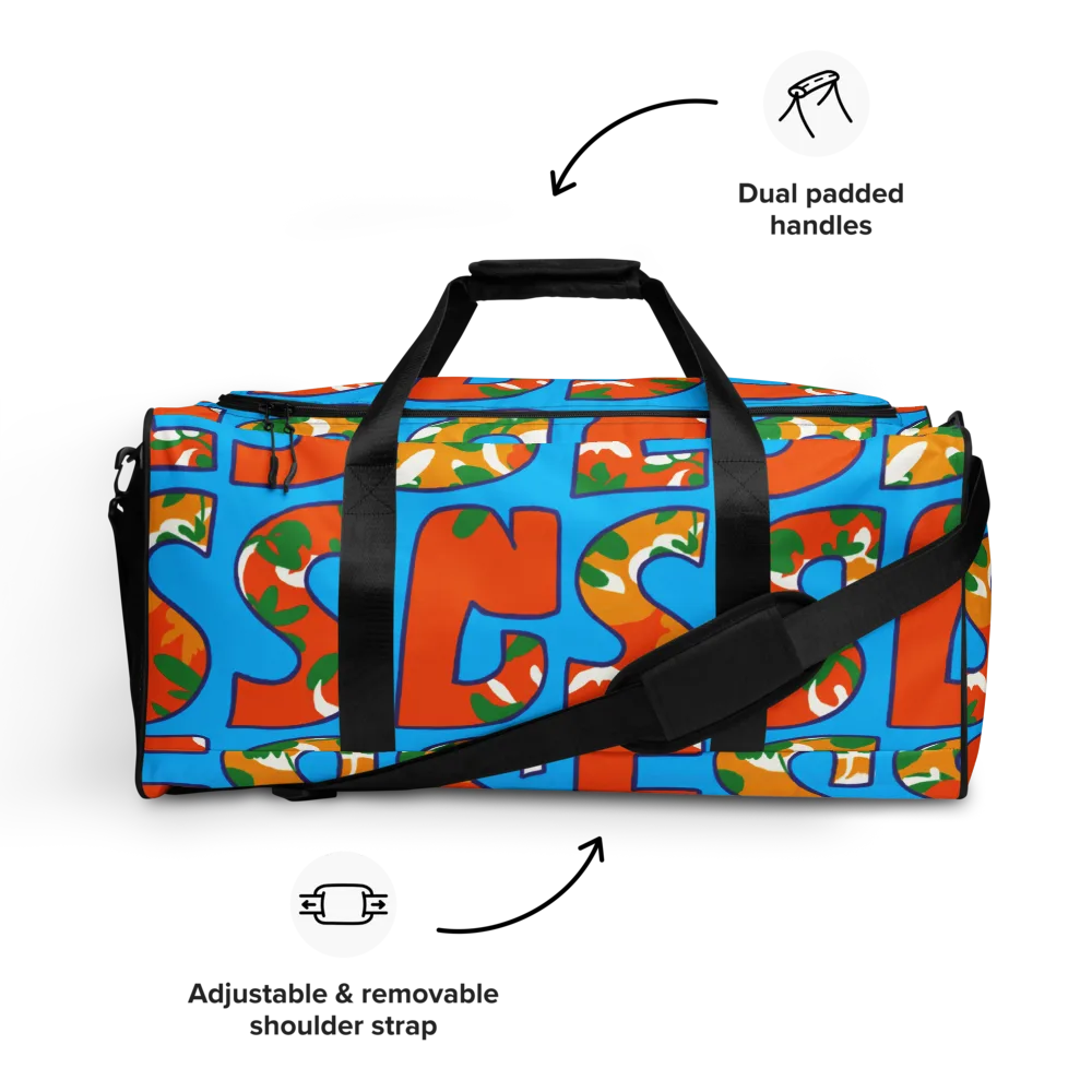 Electric Alphabet on Duffle Bag — Front