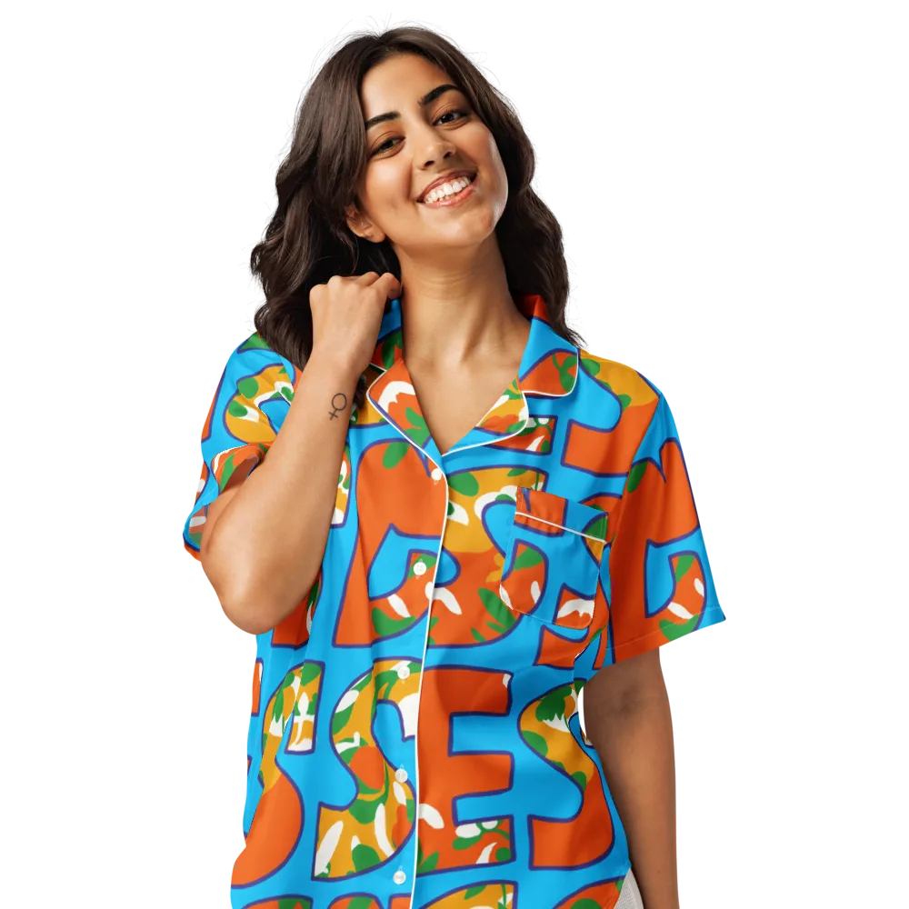 Electric Alphabet on Women's Short Sleeve Pajama Top — Front