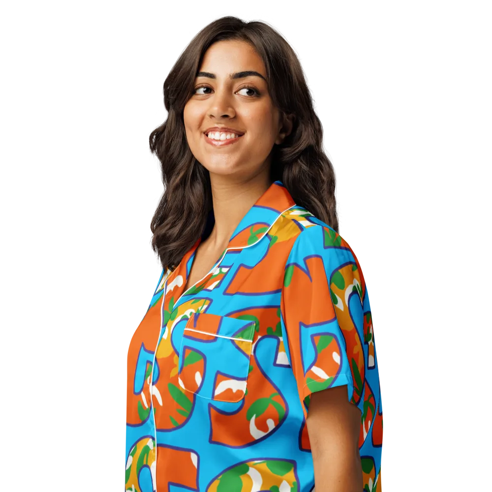 Electric Alphabet on Women's Short Sleeve Pajama Top — Left Front