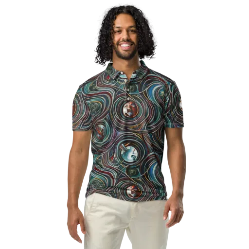 Vortex Portraits on a Men's Slim Fit Polo Shirt