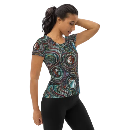 Vortex Portraits on a Women's Athletic T-Shirt