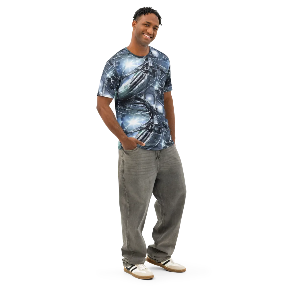 Starlight Engine on Men's Cotton Crew Neck T-Shirt — Right Front