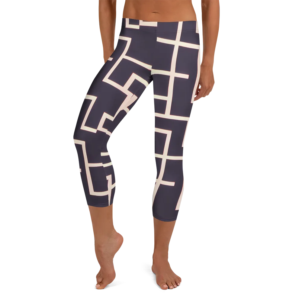 Gilded Gridlock on Capri Leggings — Front