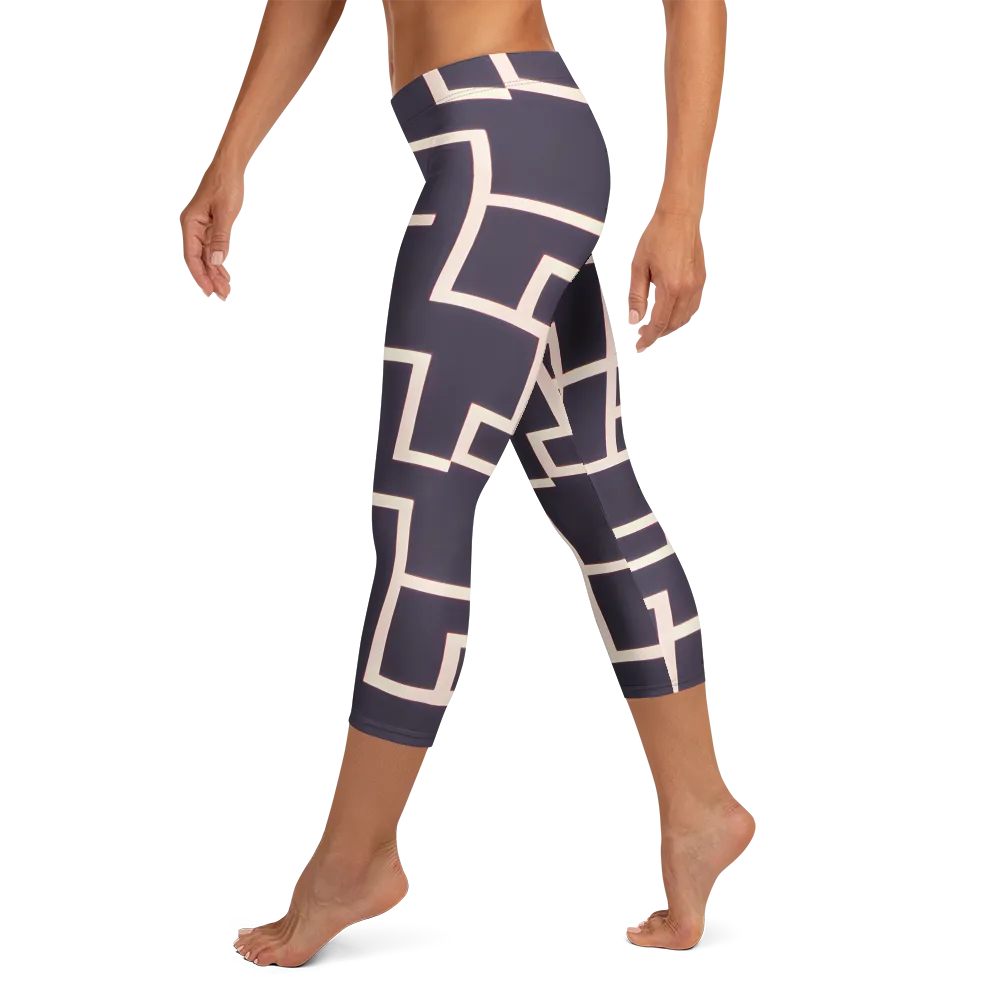 Gilded Gridlock on Capri Leggings — Left