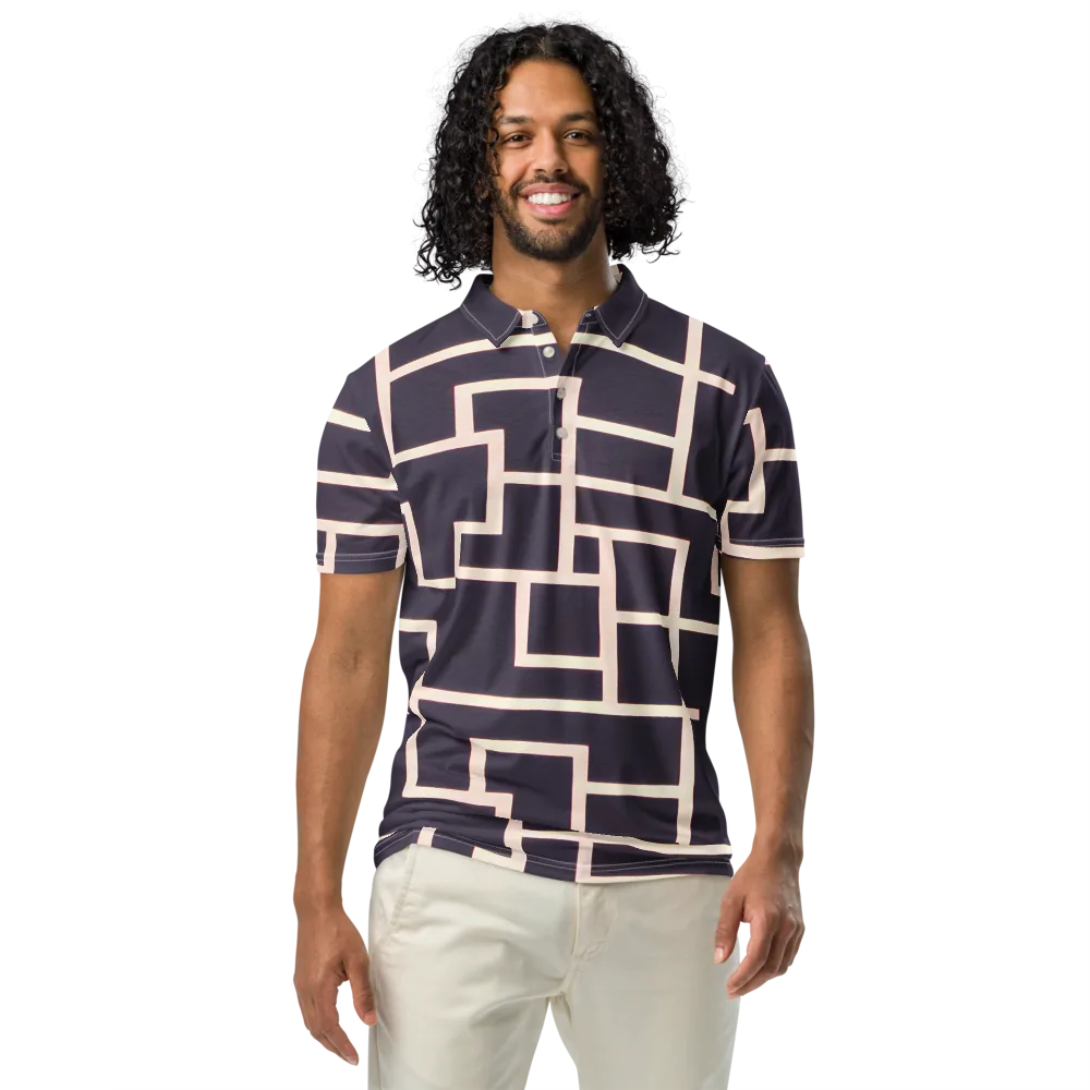 Gilded Gridlock on Men's Slim Fit Polo Shirt — Front