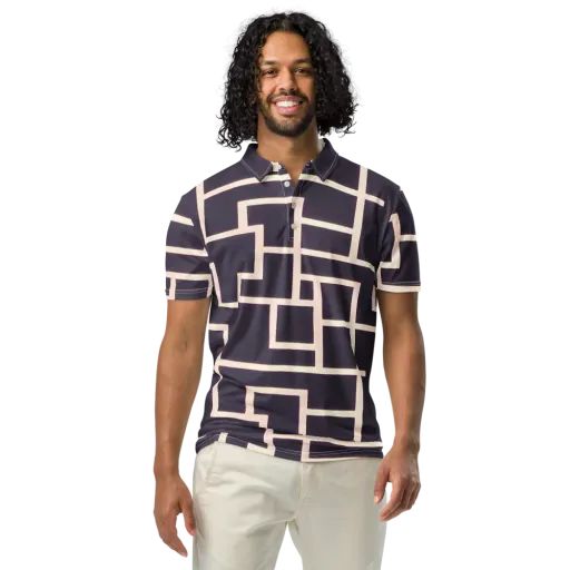 Gilded Gridlock on a Men's Slim Fit Polo Shirt