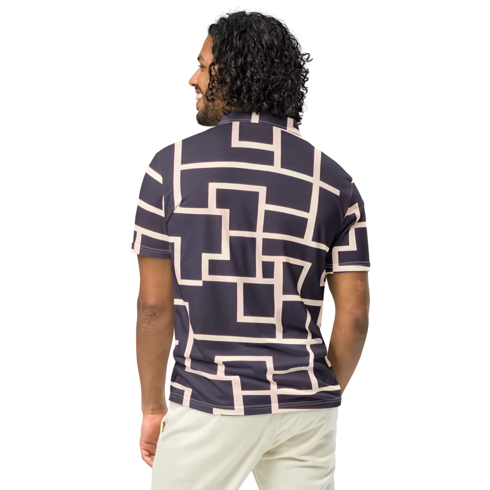 Gilded Gridlock on Men's Slim Fit Polo Shirt — Back