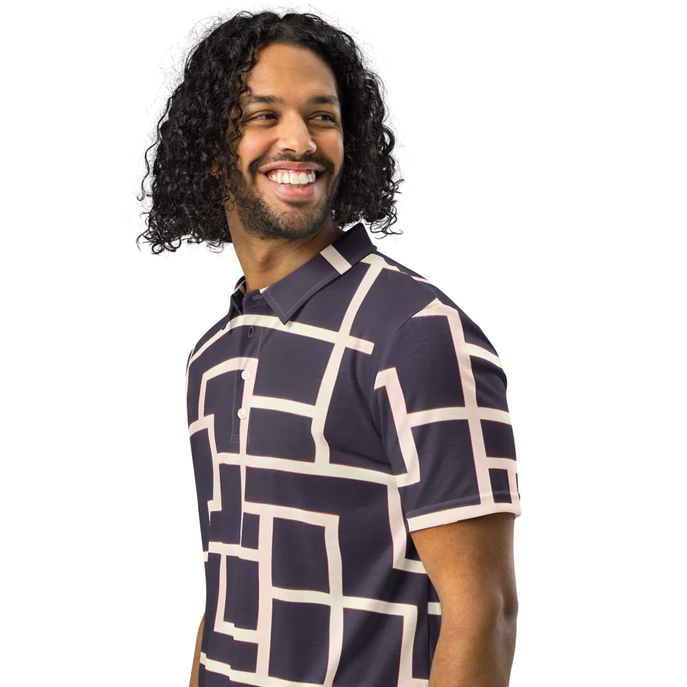 Gilded Gridlock on Men's Slim Fit Polo Shirt — Left Front