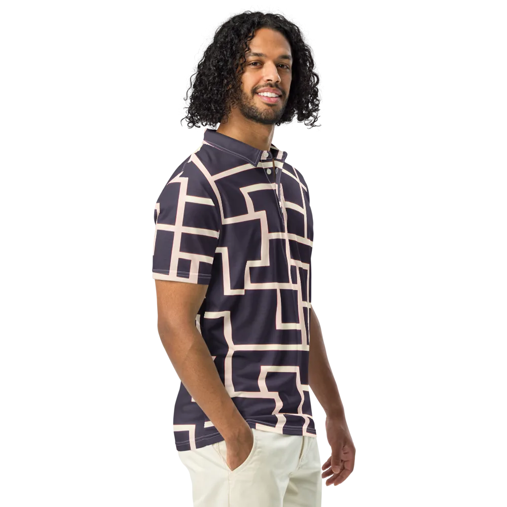 Gilded Gridlock on Men's Slim Fit Polo Shirt — Right Front