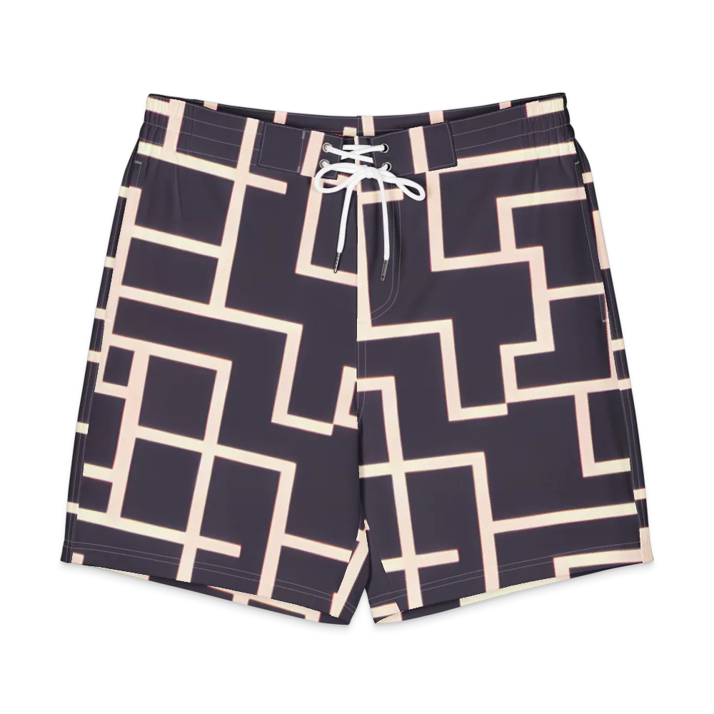 Gilded Gridlock on Men's Board Shorts — Front