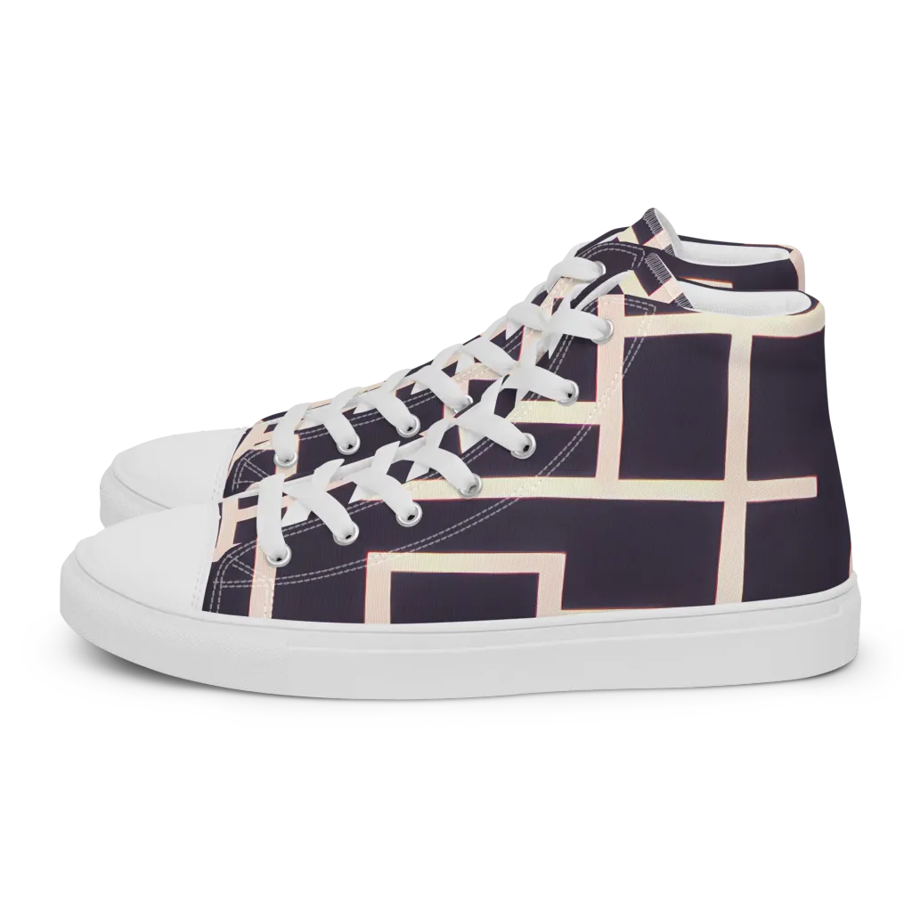 Gilded Gridlock on Men's High Top Canvas Shoes — Left