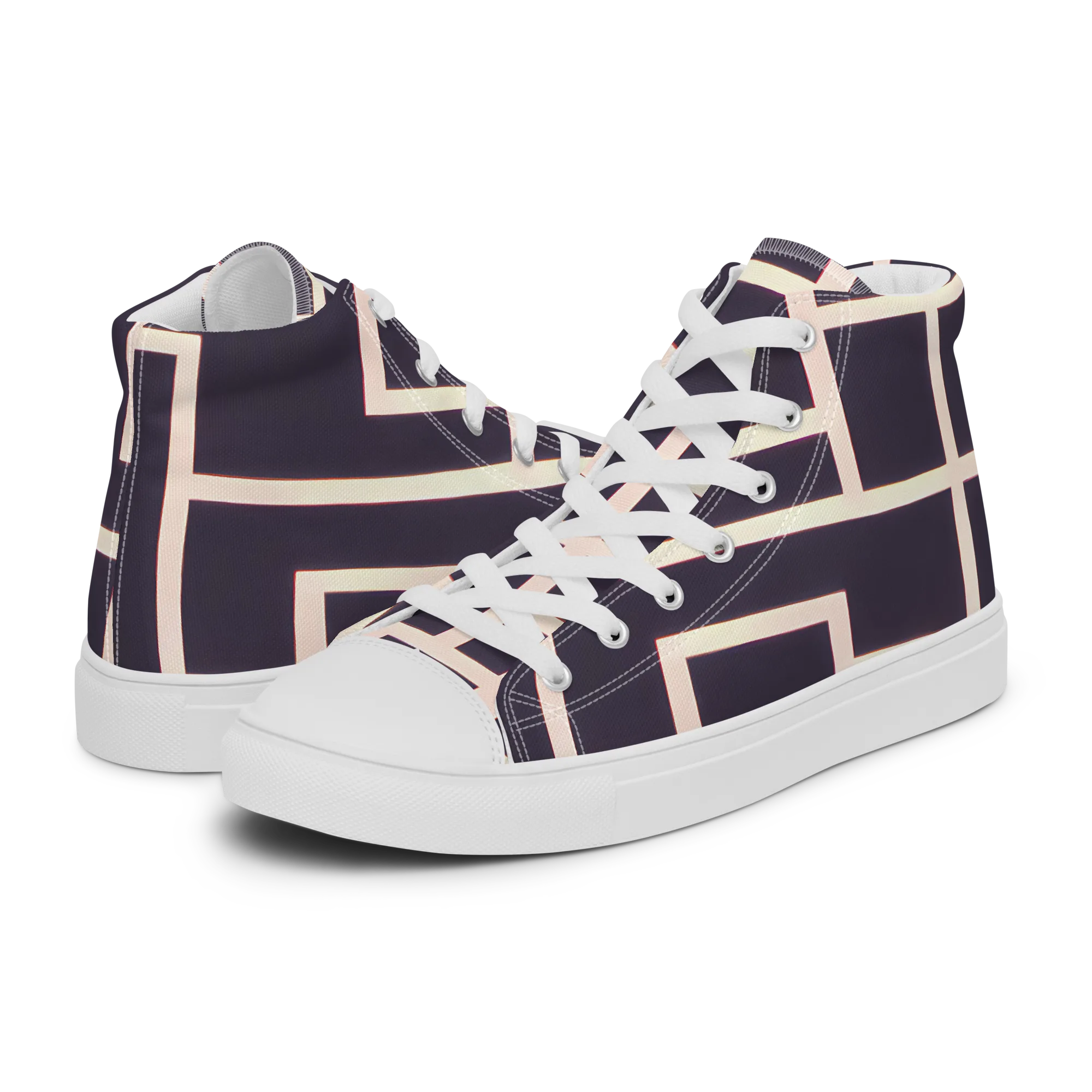 Gilded Gridlock on Men's High Top Canvas Shoes — Left