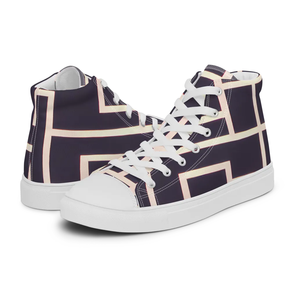 Gilded Gridlock on Men's High Top Canvas Shoes — Left