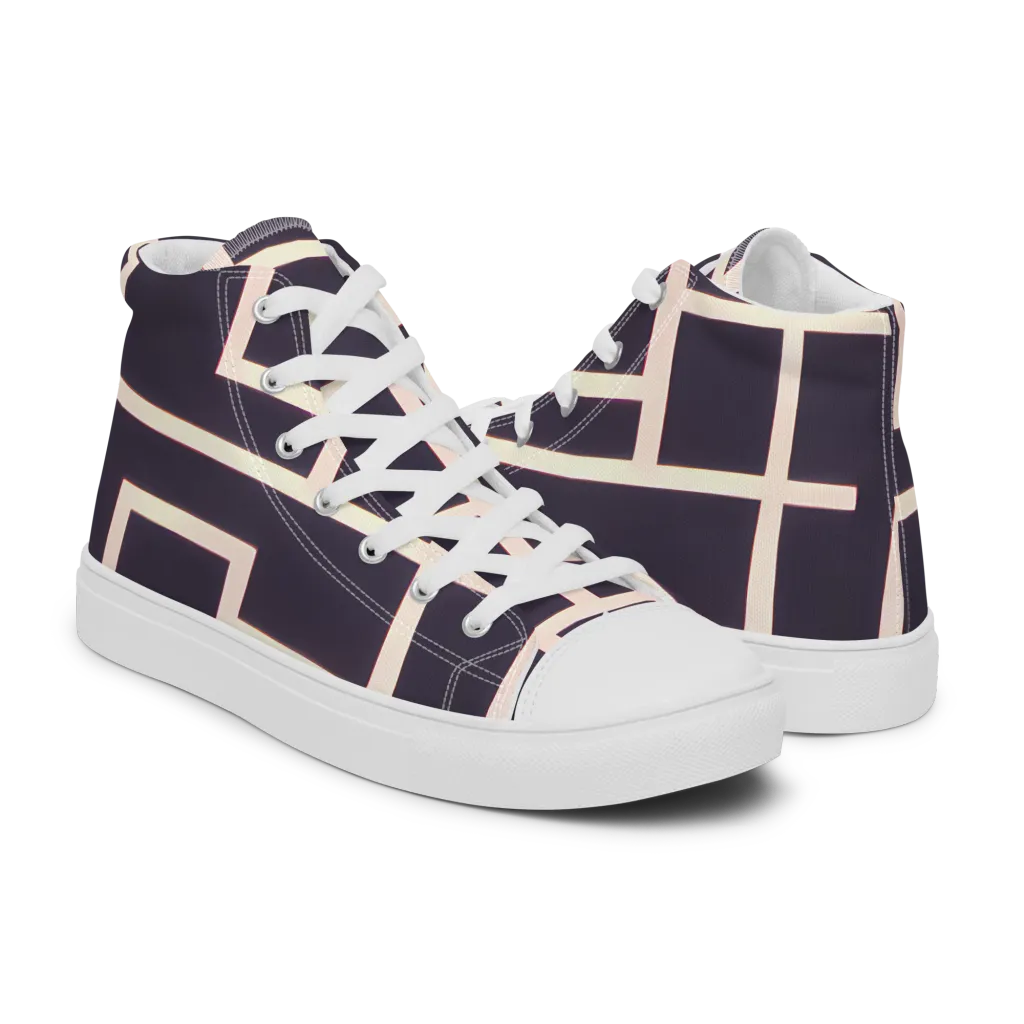 Gilded Gridlock on Men's High Top Canvas Shoes — Right