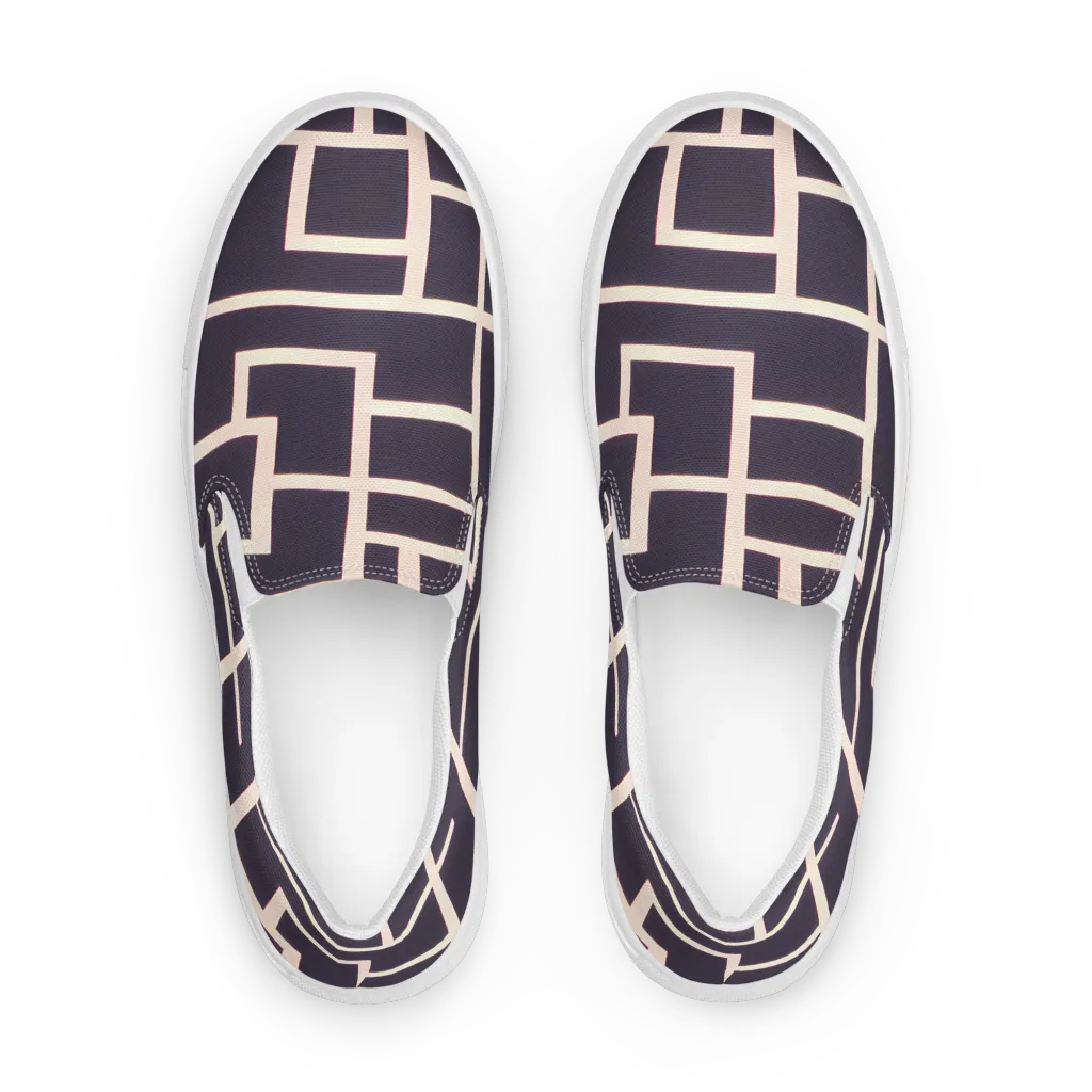 Gilded Gridlock on Men's Slip-On Canvas Shoes — Front