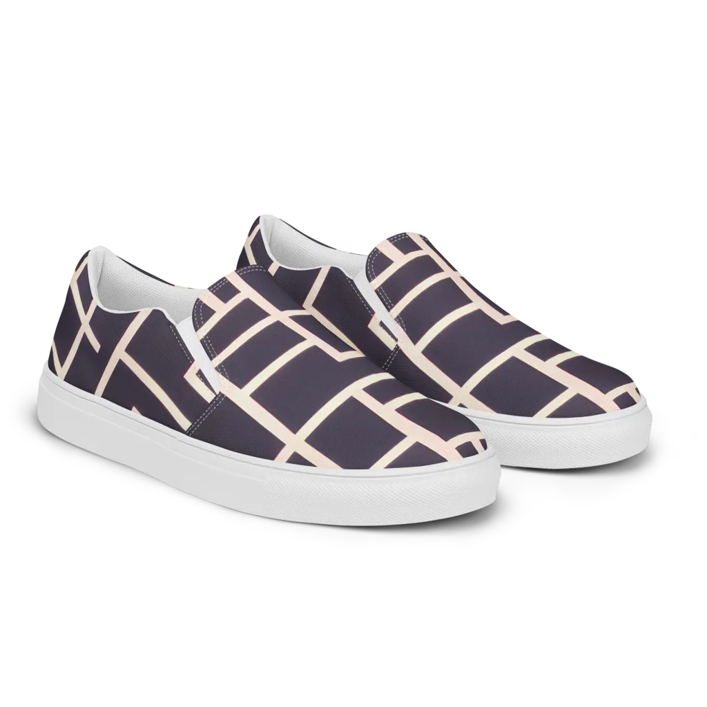 Gilded Gridlock on Men's Slip-On Canvas Shoes — Right Front