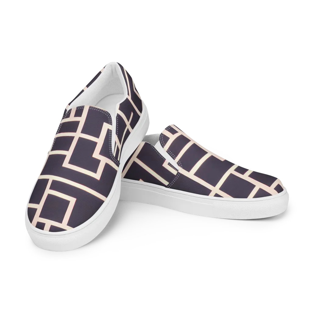 Gilded Gridlock on Men's Slip-On Canvas Shoes — Left Front