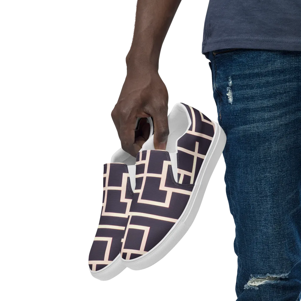 Gilded Gridlock on Men's Slip-On Canvas Shoes — Left Front