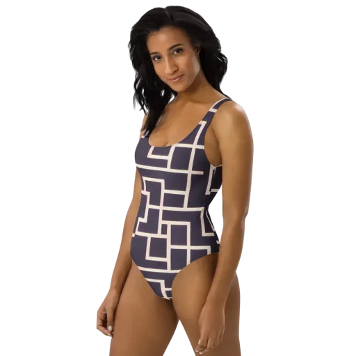 Gilded Gridlock on a One-Piece Swimsuit