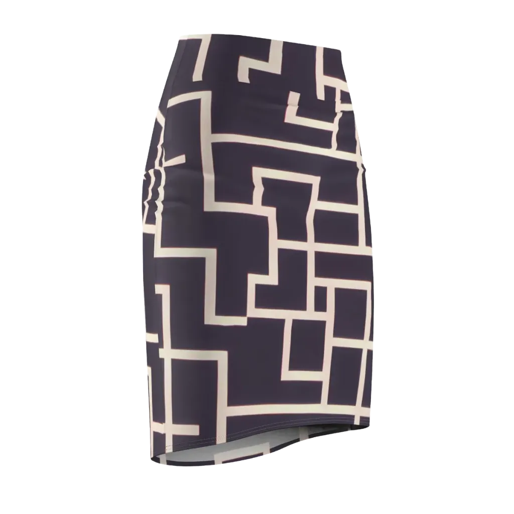 Gilded Gridlock on Pencil Skirt — Front Side