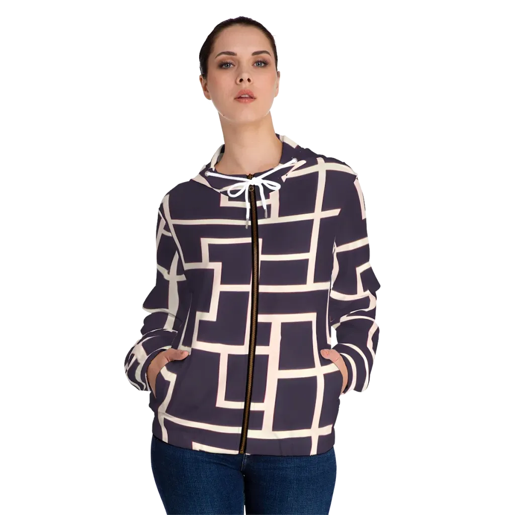 Gilded Gridlock on Women's Full-Zip Hoodie — Front On Person