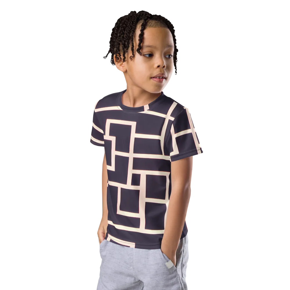 Gilded Gridlock on Kids Crew Neck T-Shirt — Left Front