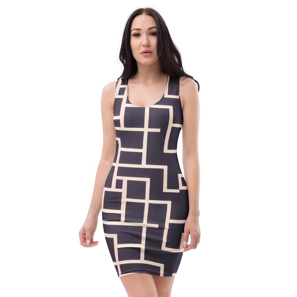 Gilded Gridlock on Bodycon Dress — Front