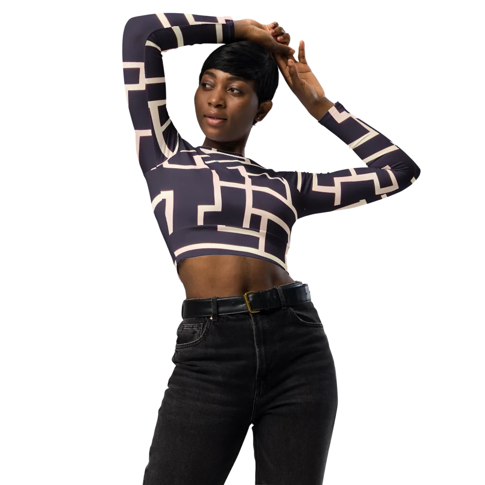 Gilded Gridlock on Long Sleeve Crop Top — Front