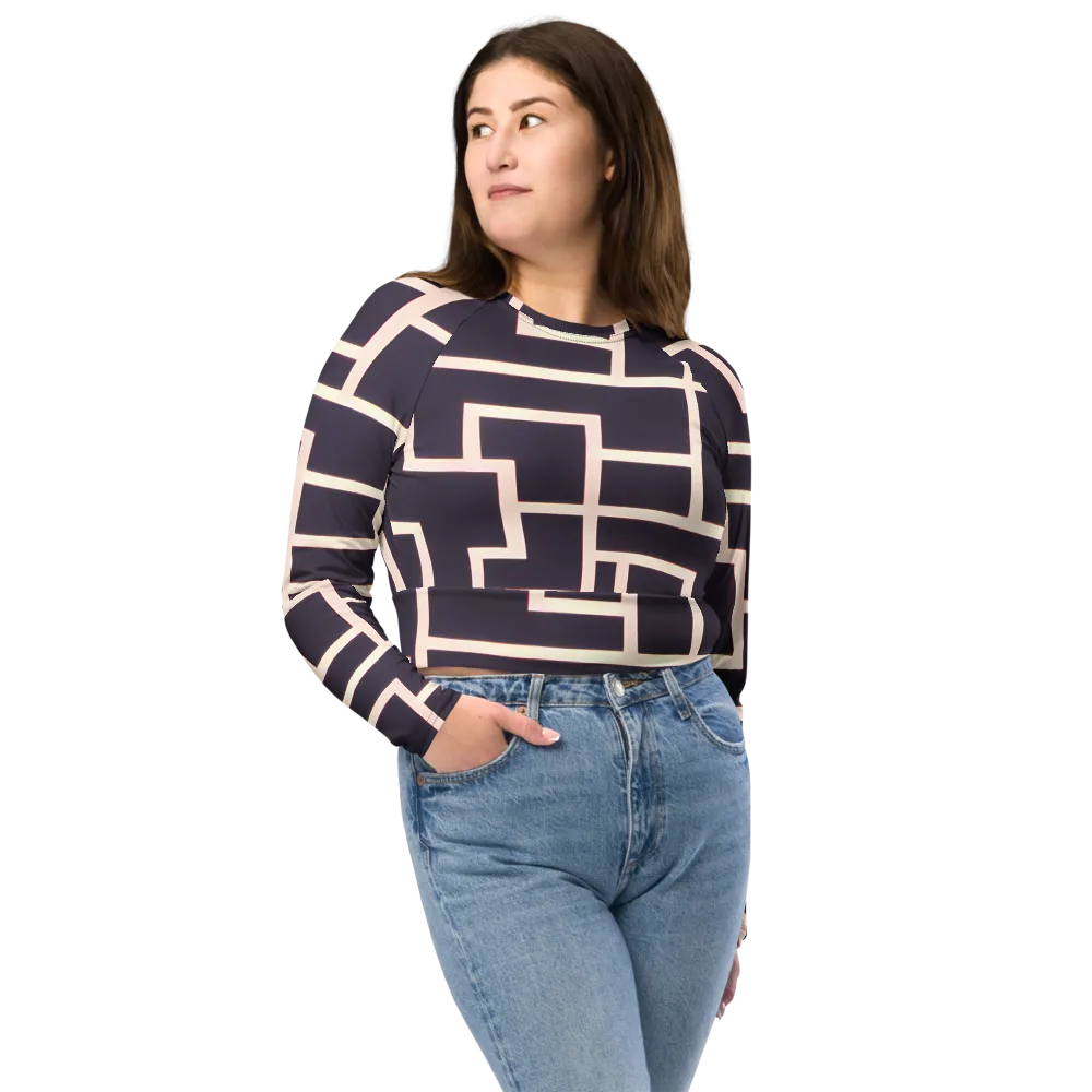 Gilded Gridlock on Long Sleeve Crop Top — Front