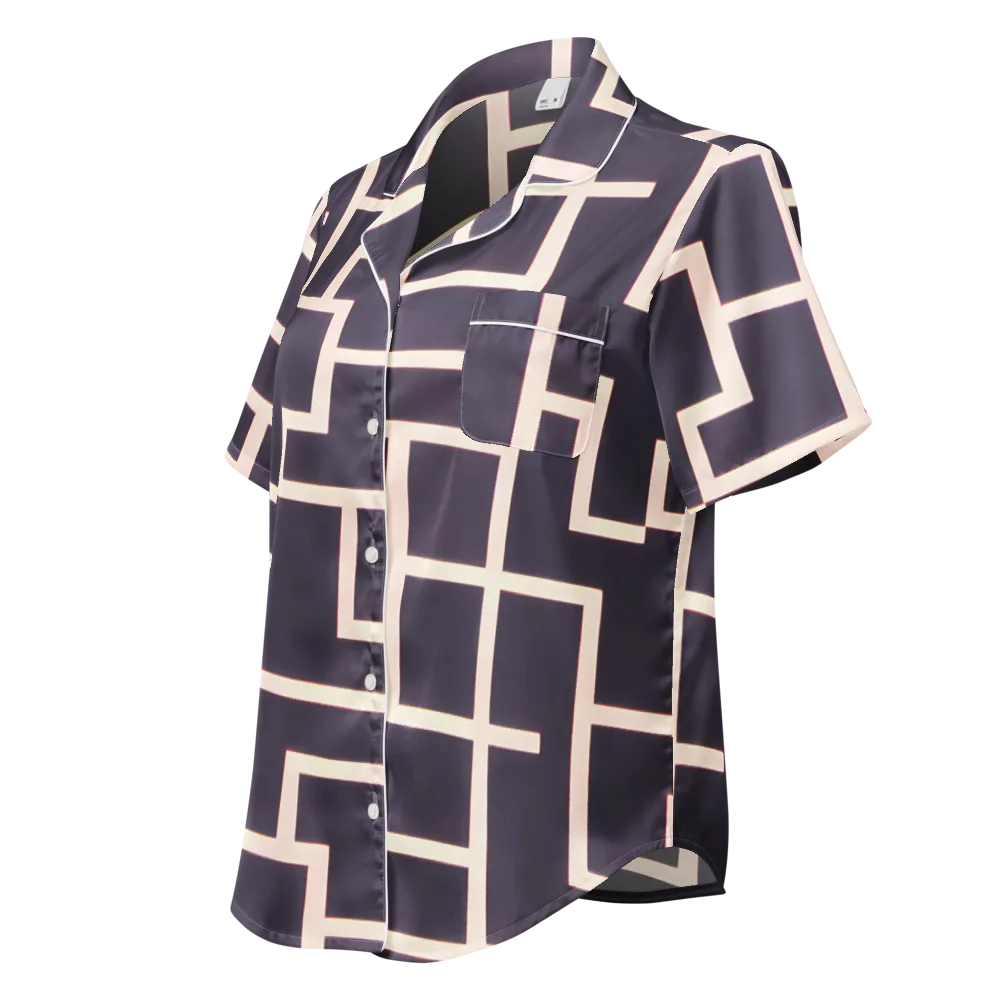 Gilded Gridlock on Women's Short Sleeve Pajama Top — Left Front