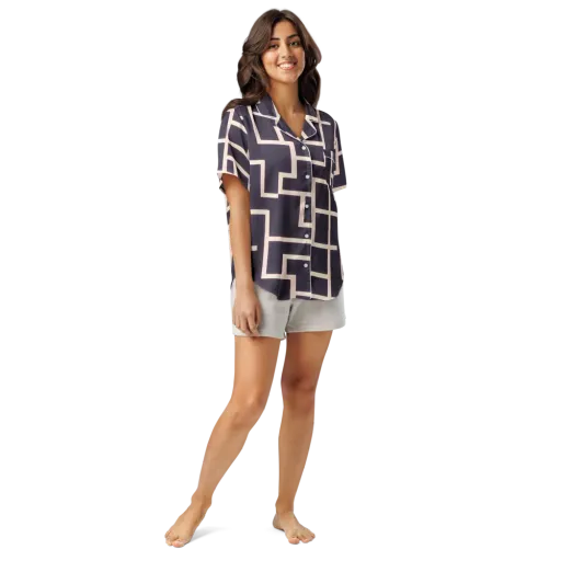 Gilded Gridlock on a Women's Short Sleeve Pajama Top