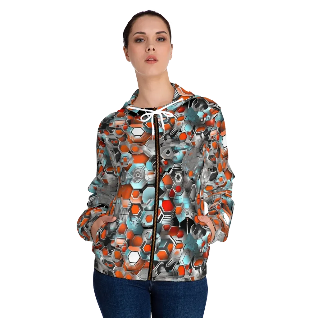 Kinetic Hexcore on Women's Full-Zip Hoodie — Front On Person