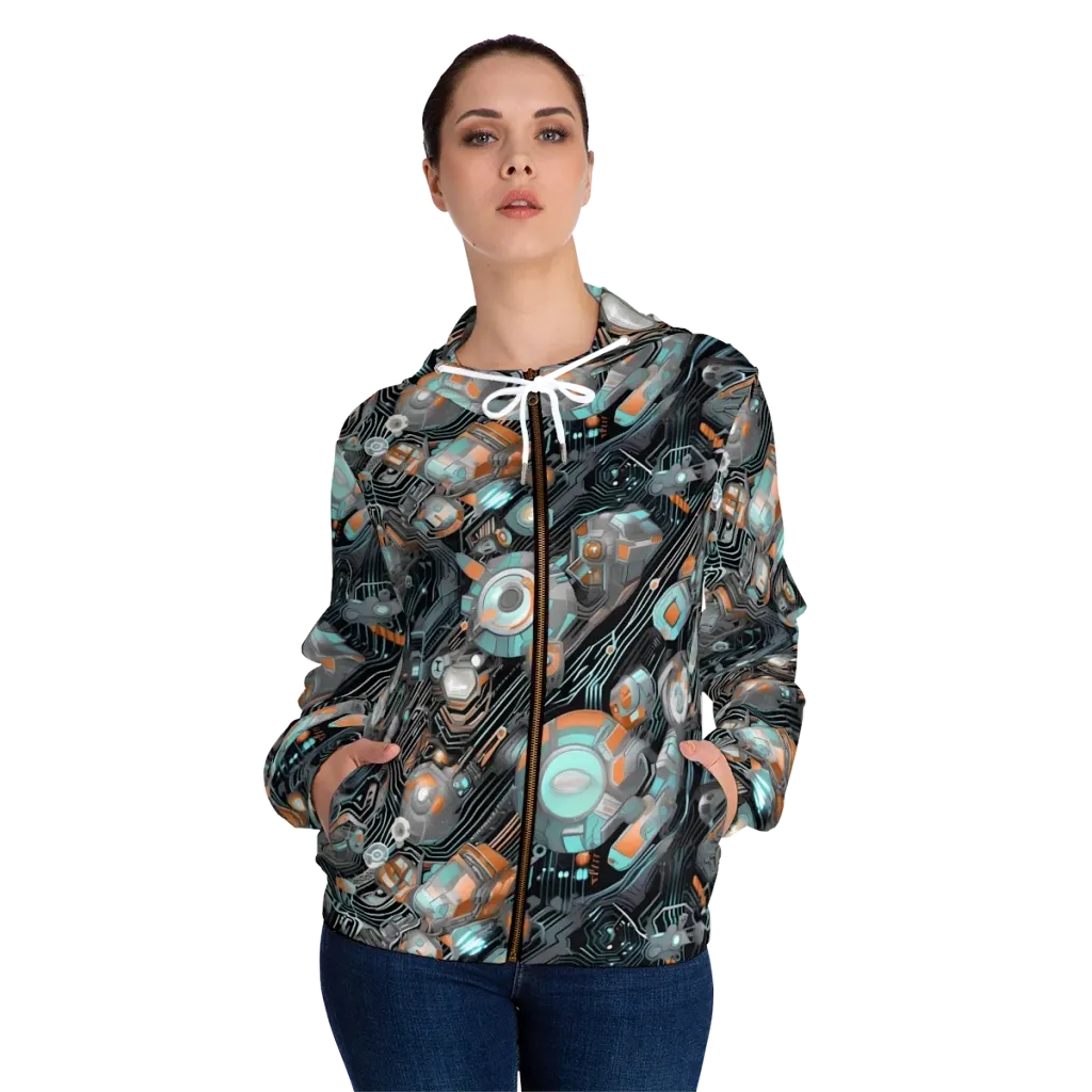 Circuit Nebula on Women's Full-Zip Hoodie — Front On Person