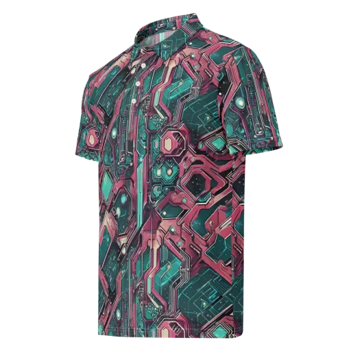 Magenta Mainframe on a Men's Slim Fit Polo Shirt