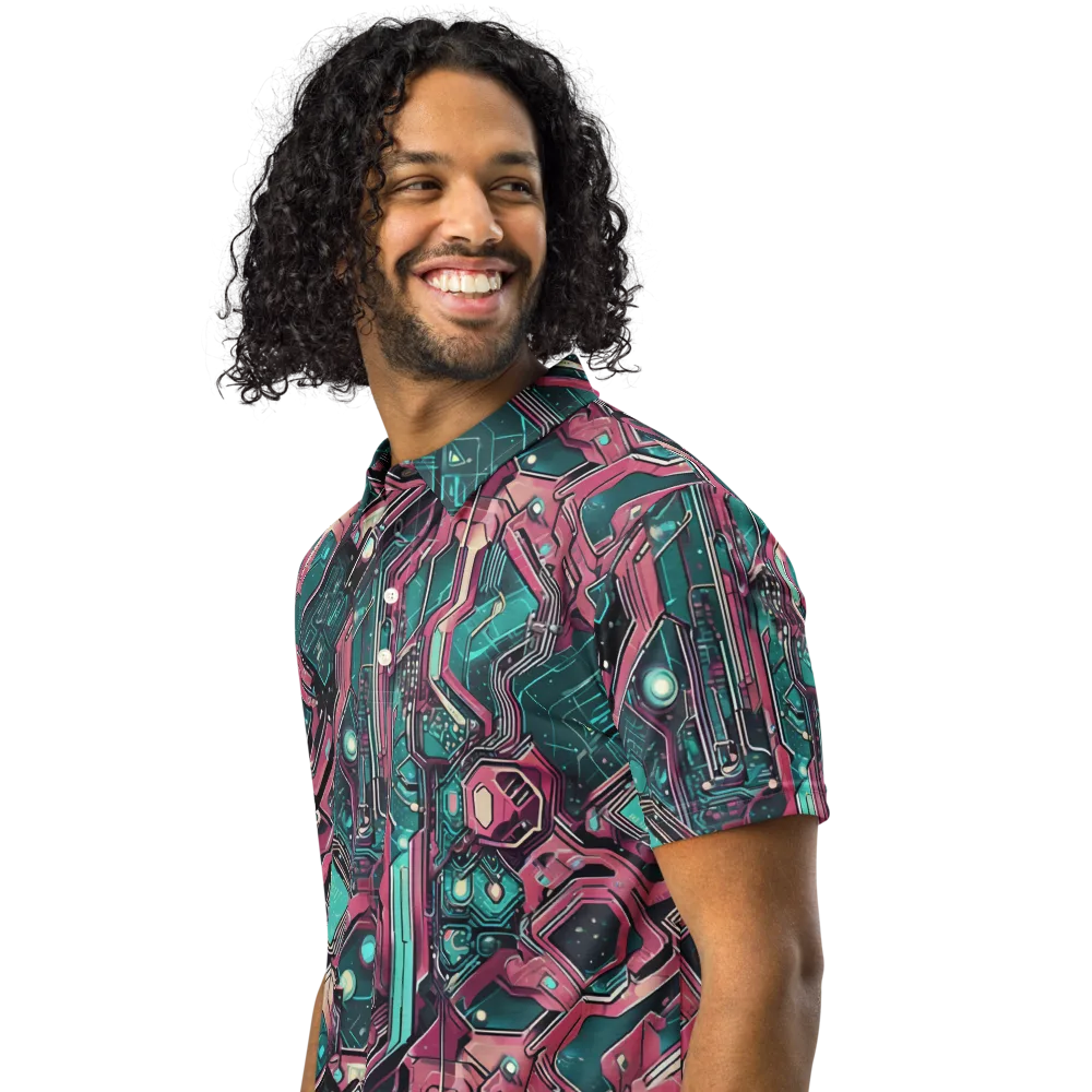 Magenta Mainframe on Men's Slim Fit Polo Shirt — Left Front