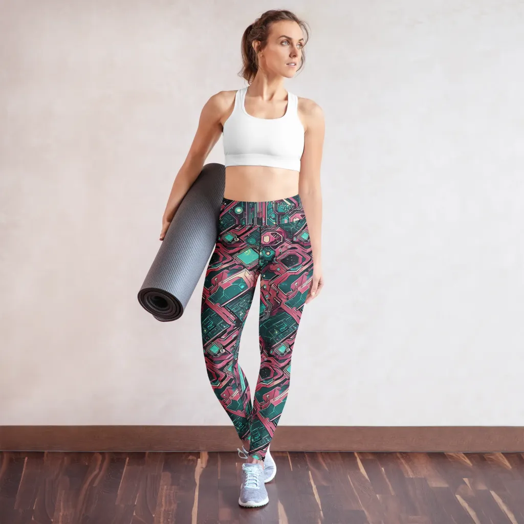 Magenta Mainframe on Yoga Leggings — Front