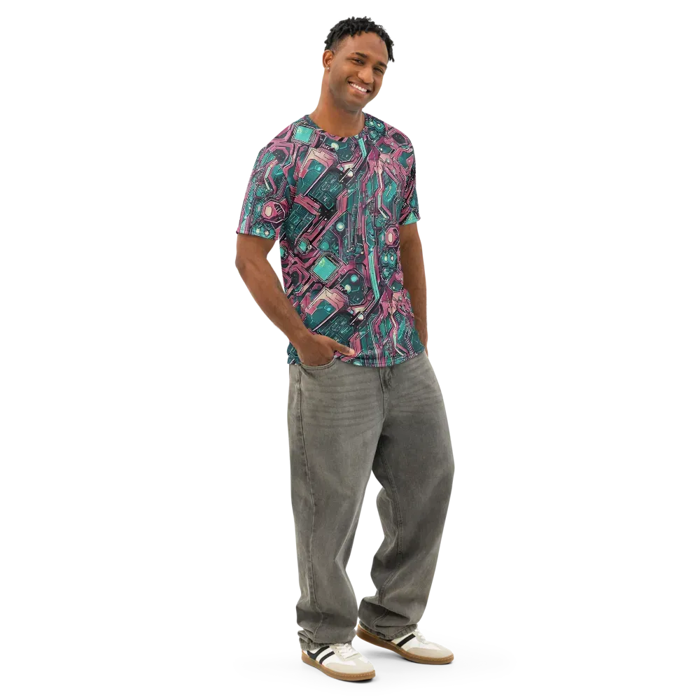 Magenta Mainframe on Men's Cotton Crew Neck T-Shirt — Right Front