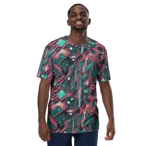 Magenta Mainframe on a Men's Crew Neck T-Shirt