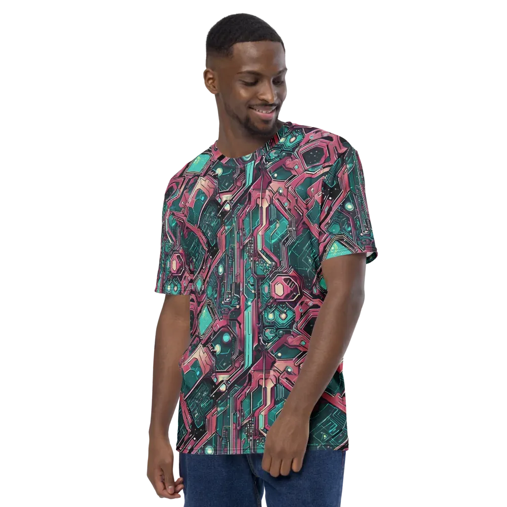 Magenta Mainframe on Men's Crew Neck T-Shirt — Left