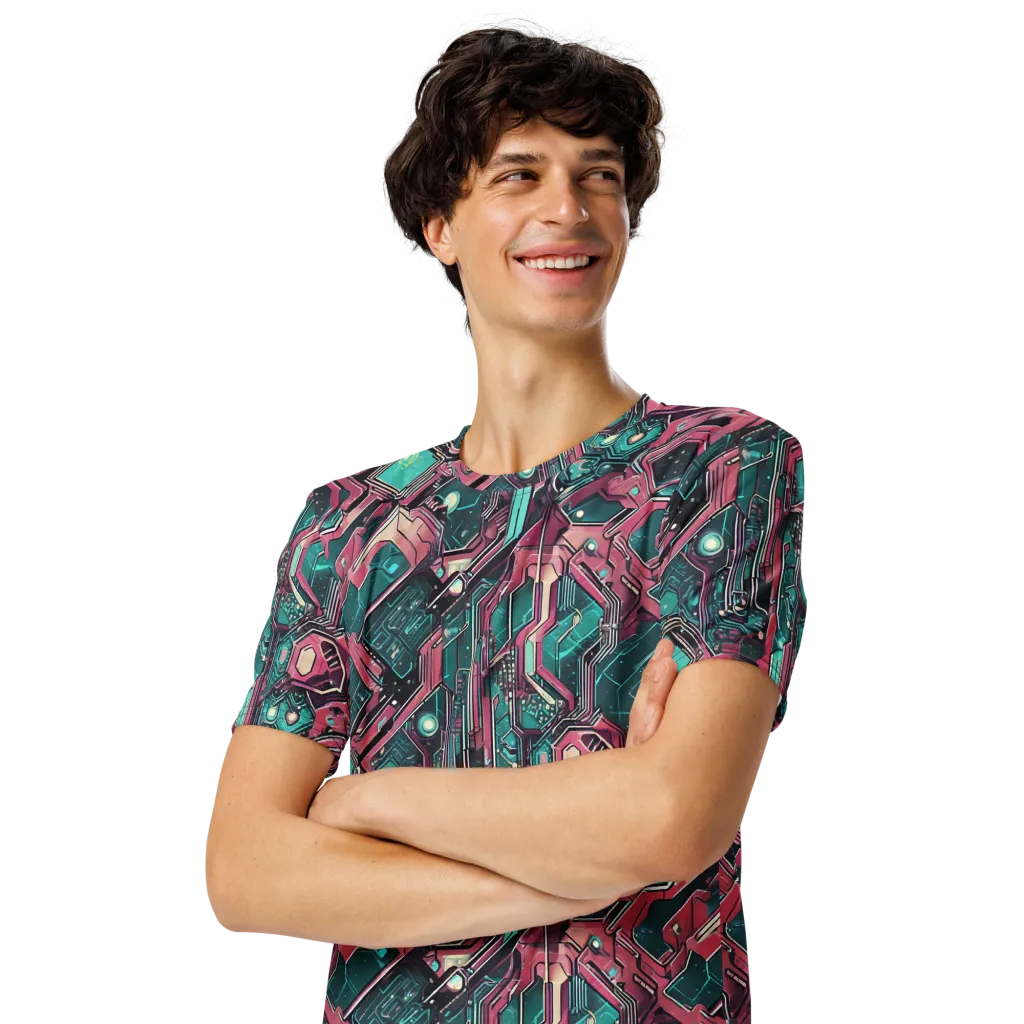 Magenta Mainframe on Men's Crew Neck T-Shirt — Left Front