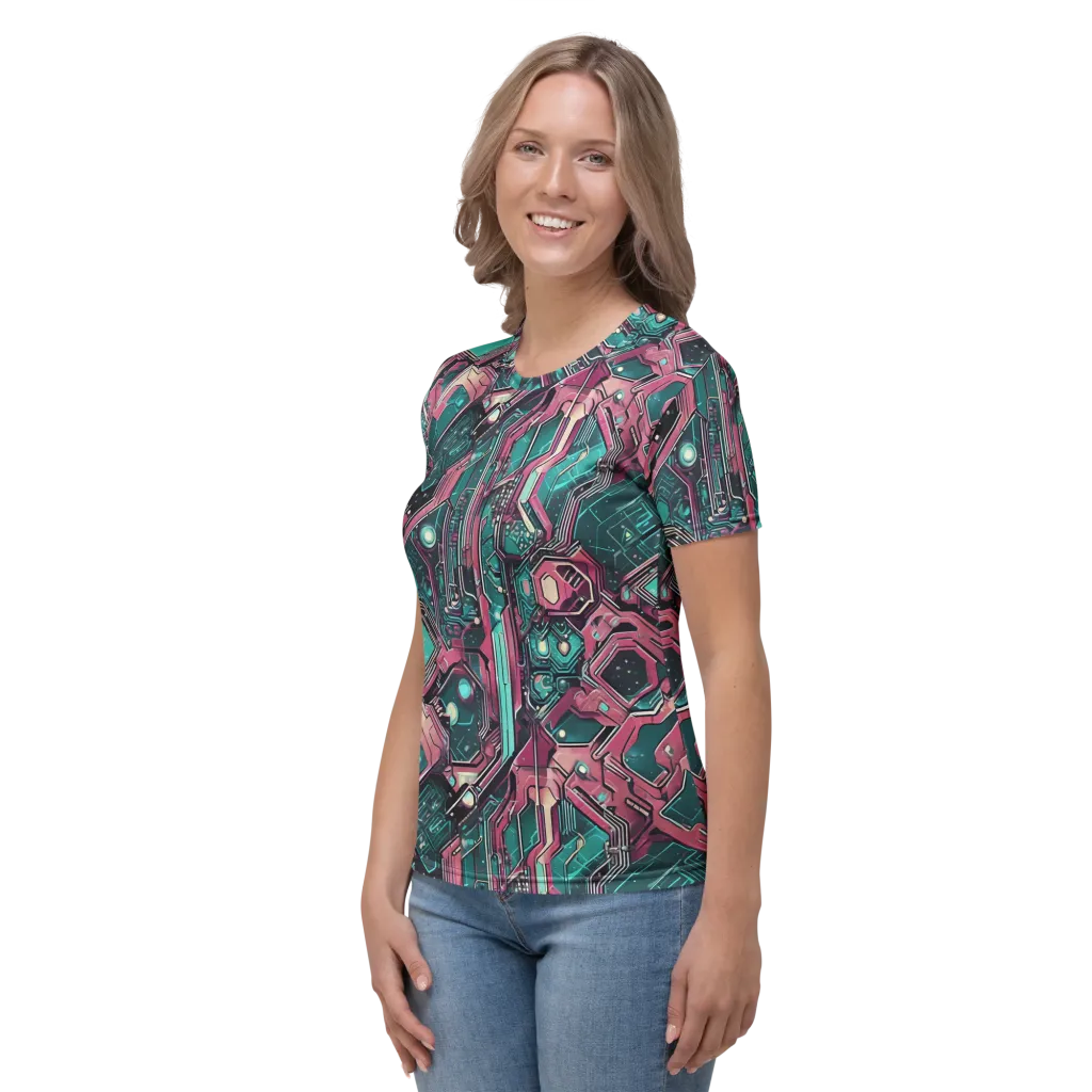 Magenta Mainframe on Women's Crew Neck T-Shirt — Left