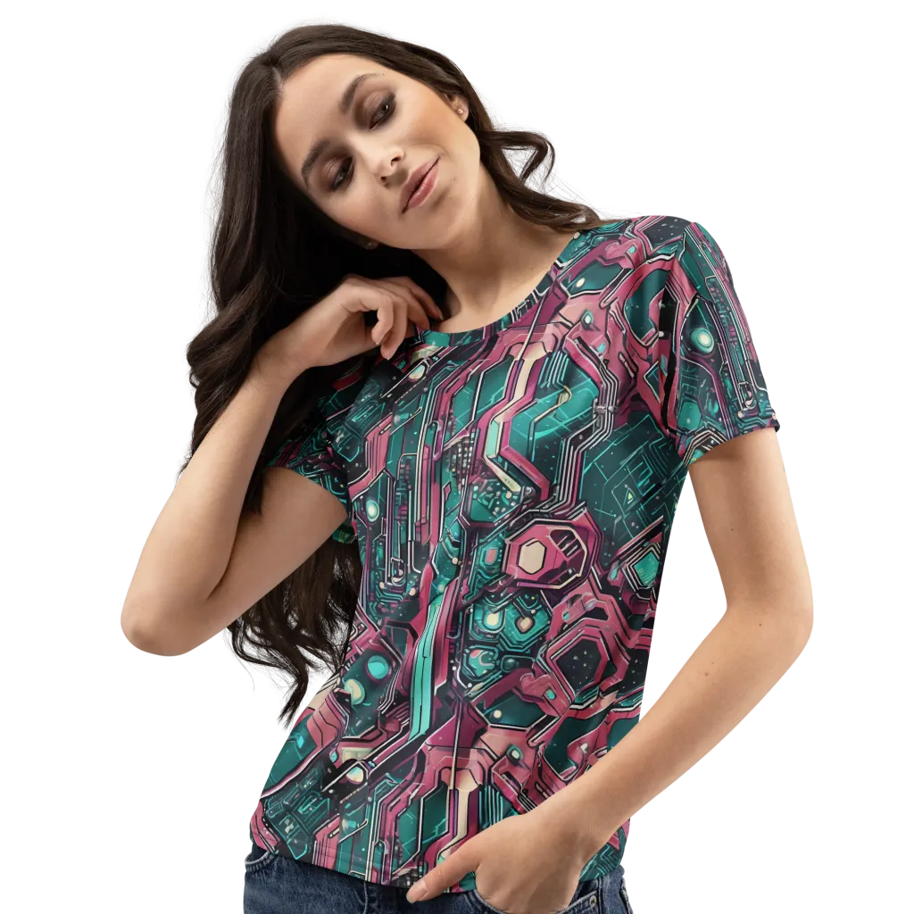 Magenta Mainframe on Women's Crew Neck T-Shirt — Left Front