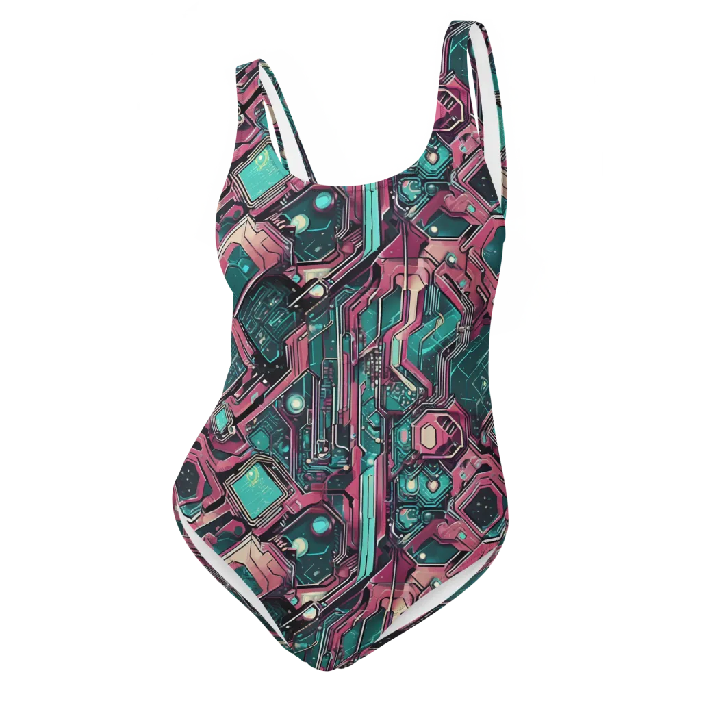 Magenta Mainframe on One-Piece Swimsuit — Front