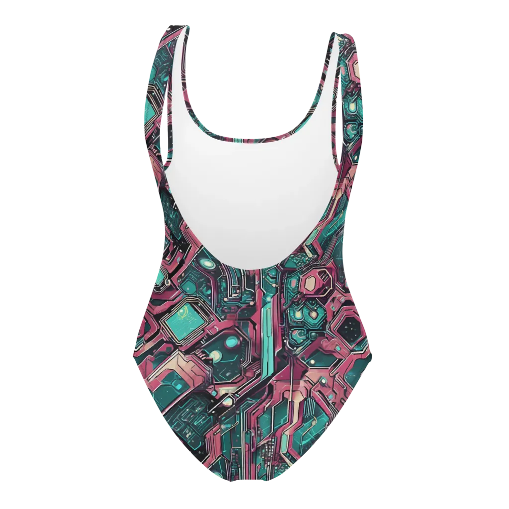 Magenta Mainframe on One-Piece Swimsuit — Back